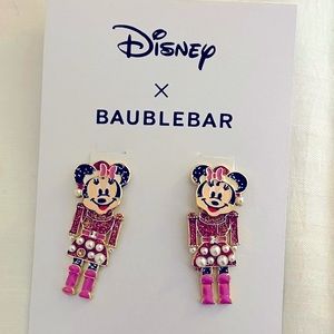 Disney Baublebar Minnie Mouse Nutcracker Pearl Gold Charm Earrings